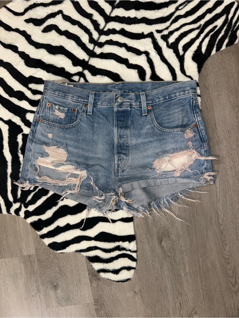 Levi's Light Blue Distressed Denim Shorts